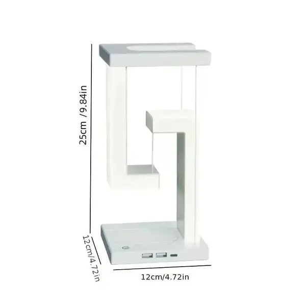 📦 Specifications: Wireless Charging Output: 10W Charging Compatibility: iOS & Android phones with wireless charging Brightness: Adjustable with touch control Design: Tensegrity-inspired floating frame Power Input: 5V/3A or 9V/1.8A Color Temperature: Natural white (4000K)